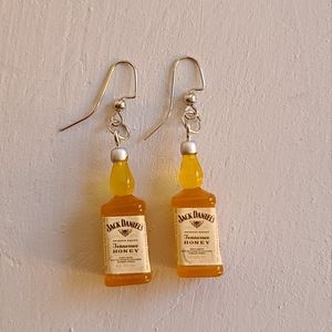 Jack Daniels Tennessee honey whiskey handmade earrings yellow gold